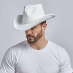 Mens White Leather Cowboy Hat