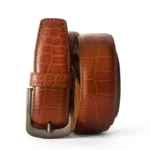 Leather Dress Belt Mock Croc Brown 