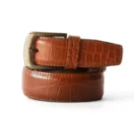 Leather Dress Belt Mock Croc Brown 