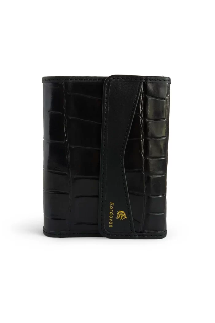 Croc Textured Black Trifold Wallet