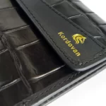 The Croc Textured Black Ladies Tri Fold Wallet