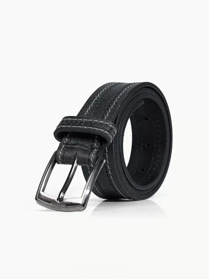 BLACK LEATHER BELT With WHITE THREAD