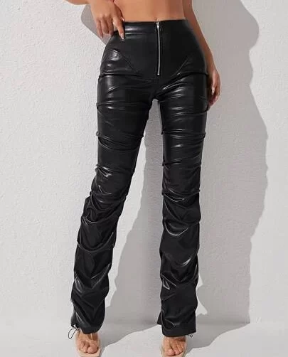 ROMWE PUNK Stacked Leather Pants