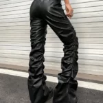Exclusive ROMWE PUNK Stacked Leather Pants