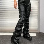 Exclusive ROMWE PUNK Stacked Leather Pants
