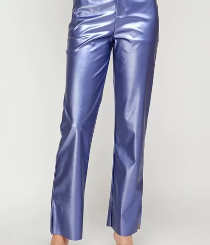 Metallic Peri Faux Leather Pants