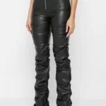 BLACK STACKED LEATHER PANTS
