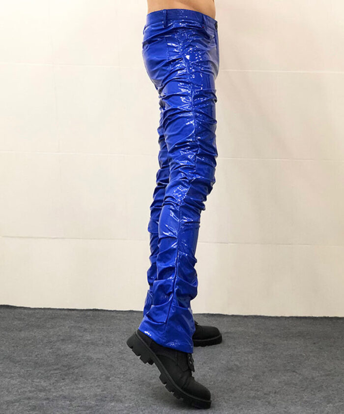 Stacked Blue Leather Pants