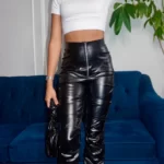 High Waisted Stacked Faux Leather Pant