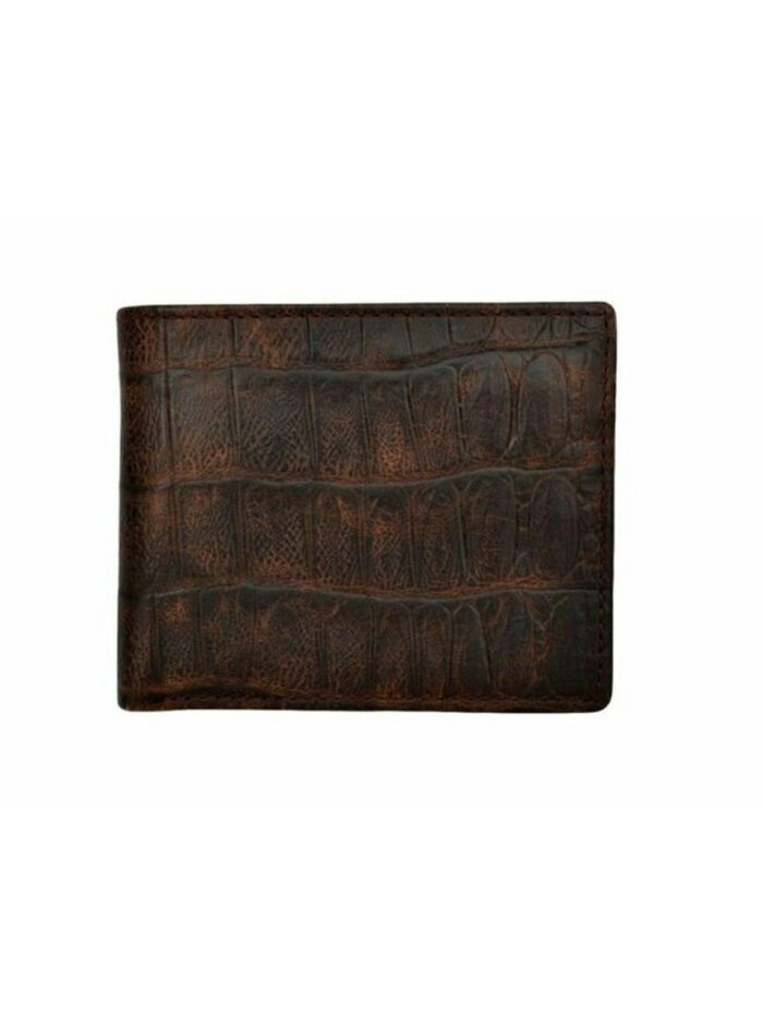 Cognac Leather Croc Bifold Wallet