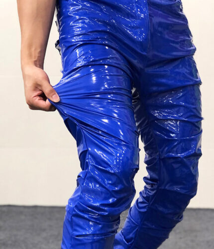 Stacked Blue Leather Pants