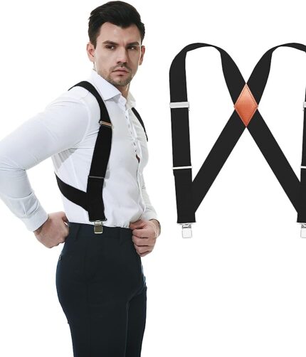Black Leather Suspenders for Men