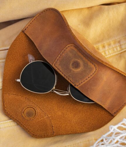 Genuine Camel Leather Eyeglasses Case