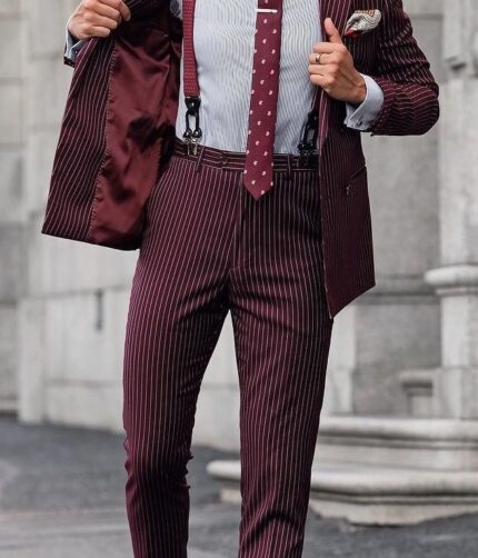 Sleek Maroon Leather Suspenders for Men