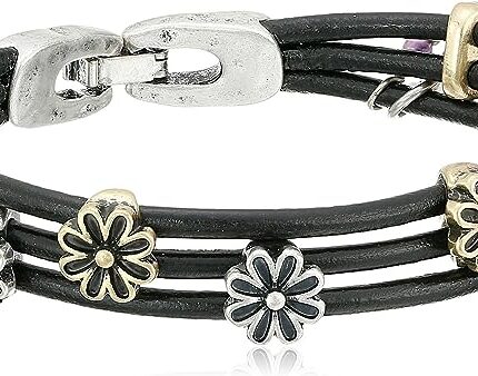 Two Tone Flower Woven Leather Bracelet