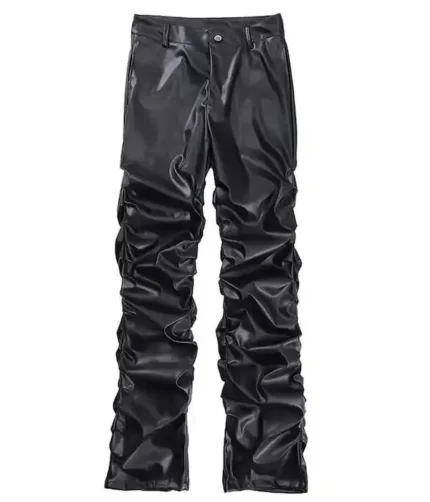 Black Faux Stacked Leather Pants