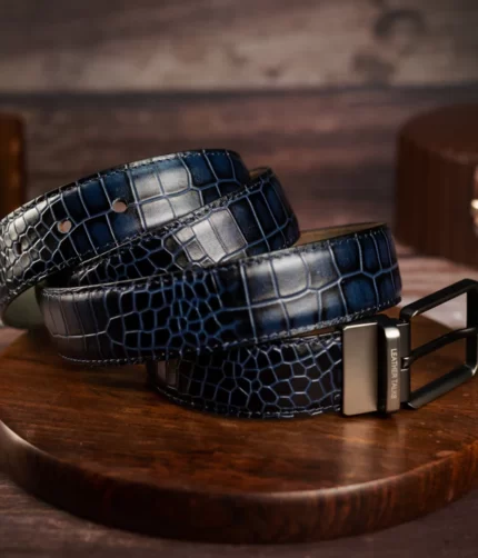 Blue Leather Snake Pattern Belt