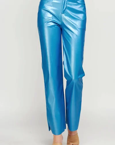 Metallic Blue Faux Leather Pants