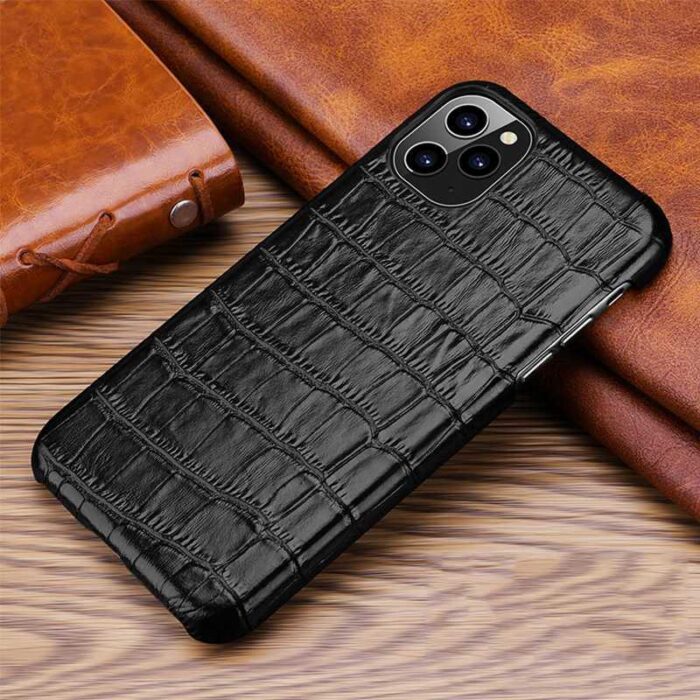 Luxury Gator Black Leather iPhone Case