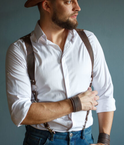 Brown Leather Suspenders for Men