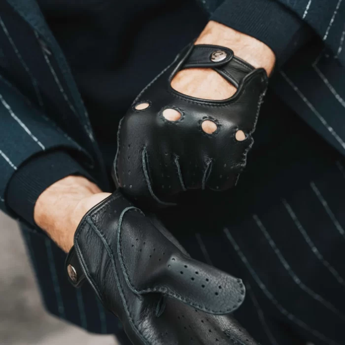 Leonardo Black Leather Driving Gloves