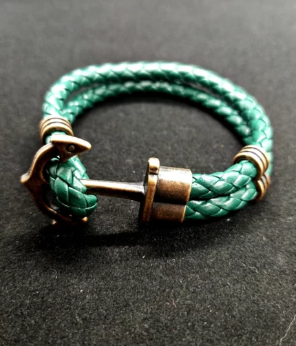Green Anchor Rope Leather Bracelet