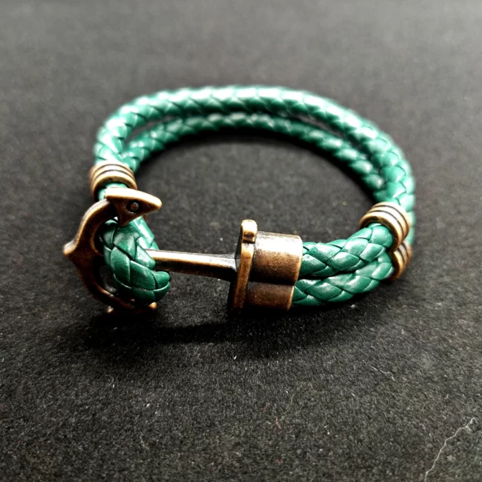 Green Anchor Rope Leather Bracelet