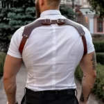 Brown Leather Suspenders for Men