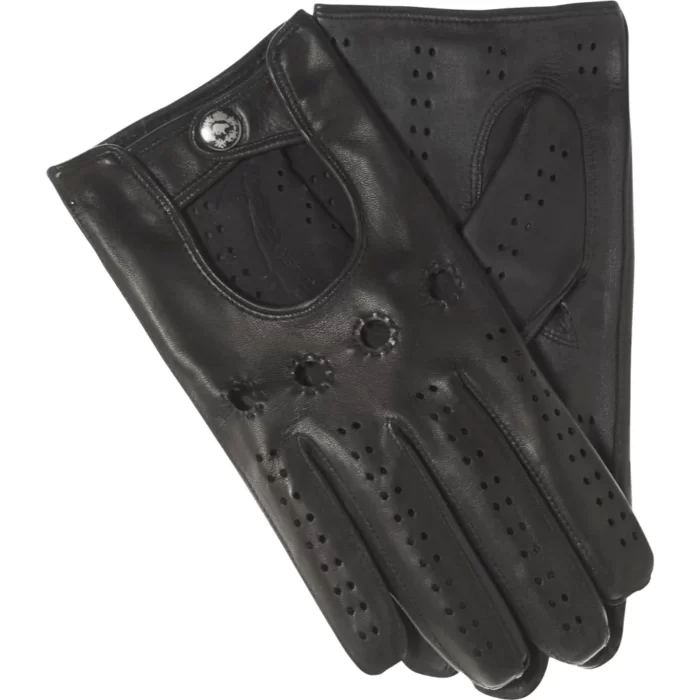 black lambskin leather driving gloves