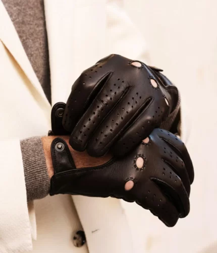 Brown Lambskin Leather Driving Gloves