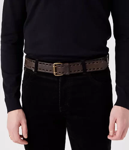 DOUBLE PERFORATED BELT IN BROWN