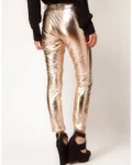 Metallic Golden Faux Leather Pants