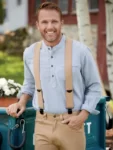 Peach Leather Suspenders for Men
