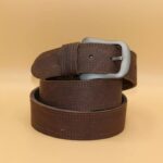 Stitched Brown Buffalo Leather Belt