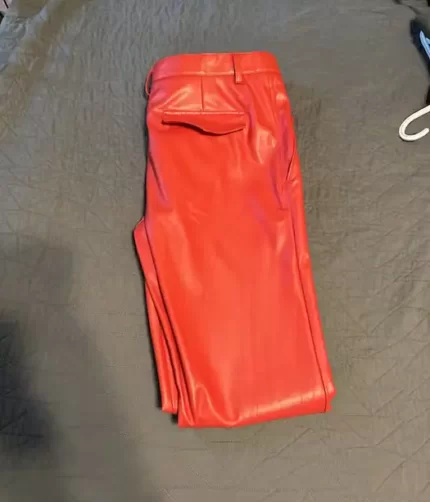 Red Stacked Leather Pants