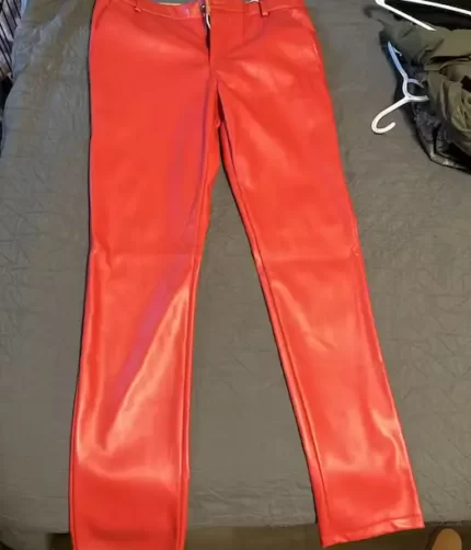 Red Stacked Leather Pants