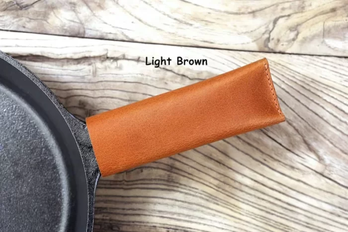 Light Brown Leather Skillet Pan Handle