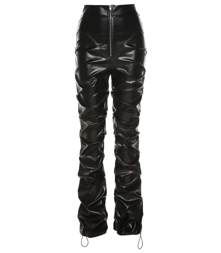 High Waisted Stacked Faux Leather Pant