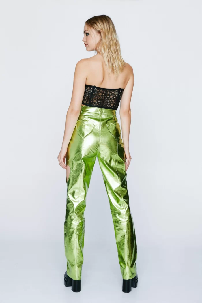 Metallic green Faux Leather Pants