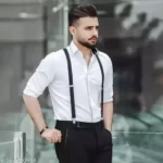 Sleek Black Leather Suspenders for Men