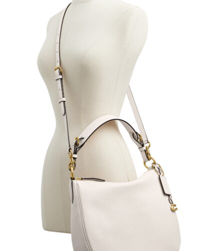 White Polished Pebble Leather Shoulder Bag ,White Polished ,Leather Shoulder Bag
