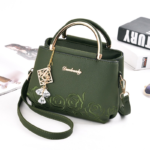 Rose flower embroidered Green leather handbag ,Rose flower embroidered, Green leather handbag