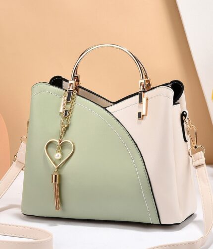 Fashionable Green Cream Leather ,FFashionable Green Cream Leather Hand Bag ,Green Cream Leather Hand Bag