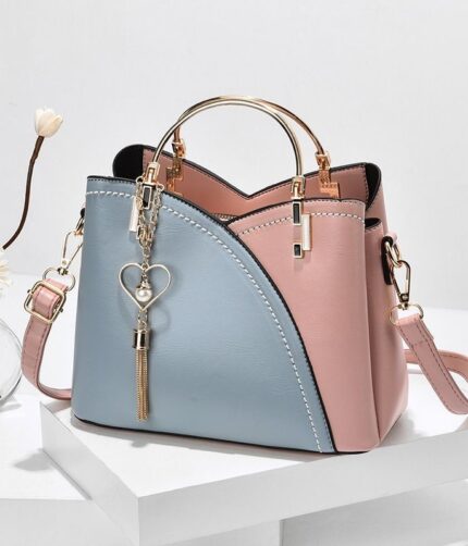 Fashionable Blue Pink Leather Hand Bag ,Fashionable Blue Pink Leather ,Blue Pink Leather Hand Bag