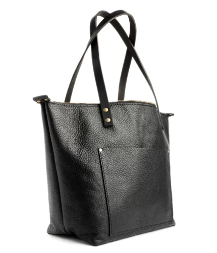 Pebbled Black Leather Tote Bag, ladies Pebbled Black bag, tote bags, Pebbled Black Leather Tote Zipper Bag