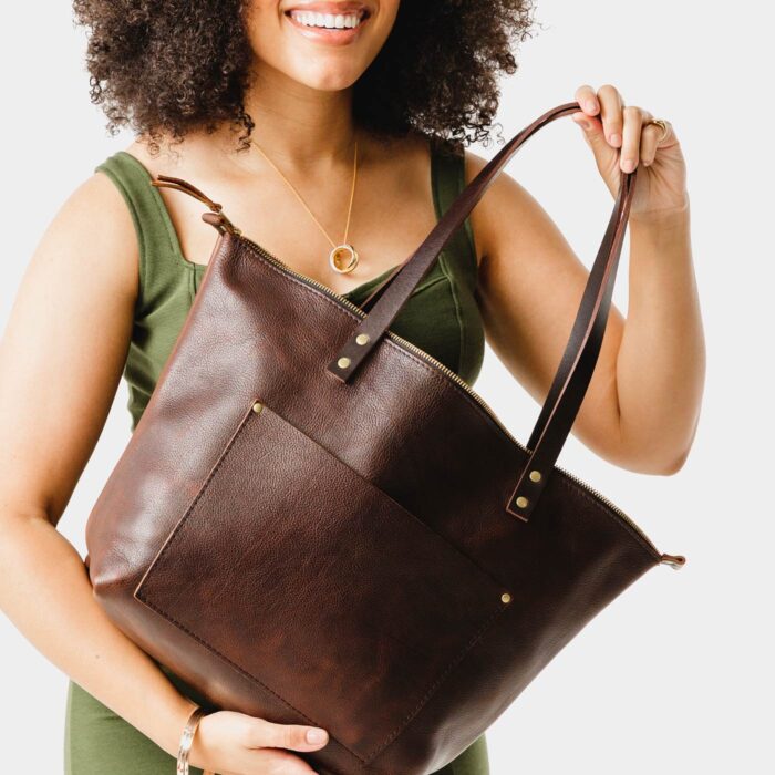 Brown Leather Tote Zipper Bag, ladies Brown bag, tote bags, zipper tote bags