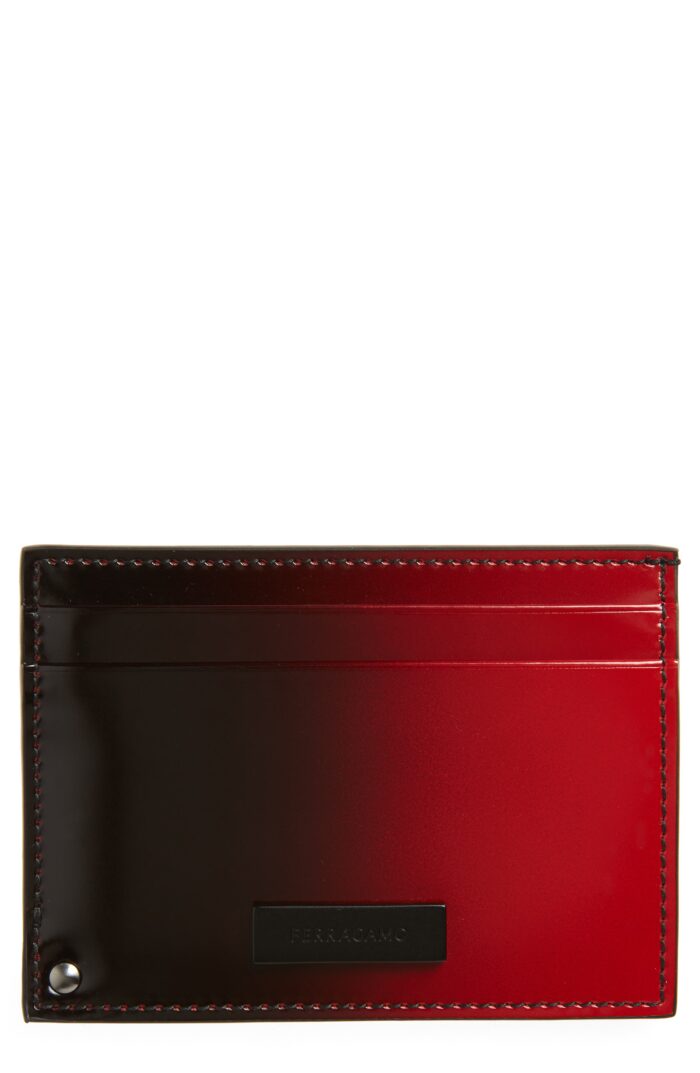 Black Red Leather Card Case