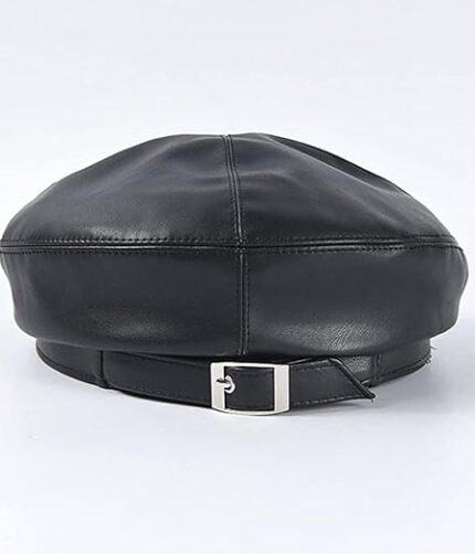 Black Leather Beret for Women
