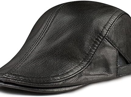 Men Genuine Black Leather Cap