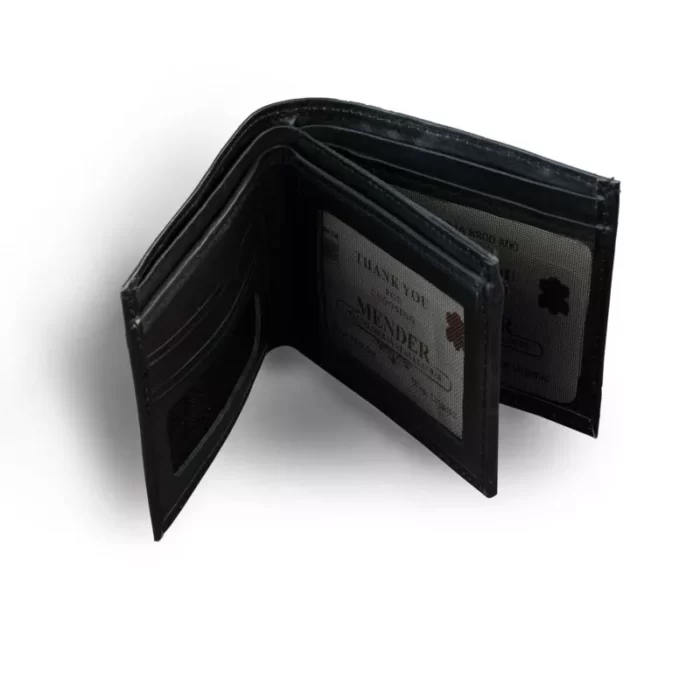 Bi Fold Double Press Black Leather Wallet ,Bi Fold Double Press
